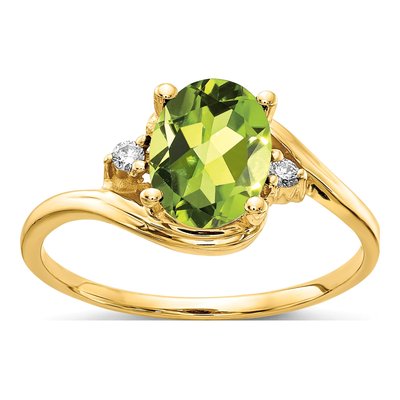 14K Yellow Gold Peridot & Diamond Oval Ring