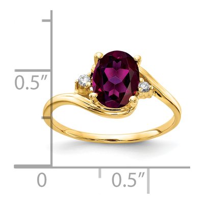 14K Yellow Gold Rhodolite Garnet & Diamond Oval Ring – view 2