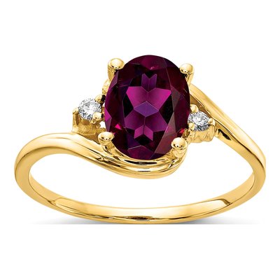 14K Yellow Gold Rhodolite Garnet & Diamond Oval Ring