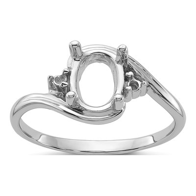 14K White Gold Round Oval Gems Ring Mounting
