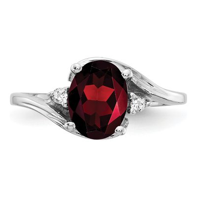 14K White Gold Garnet & Diamond Oval Ring – view 6
