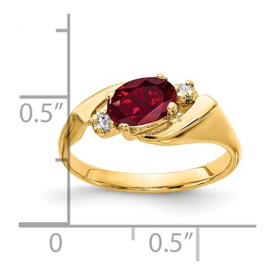 14K Yellow Gold 1/20 ct tw Lab-Created Ruby & Diamond Oval Ring – view 2