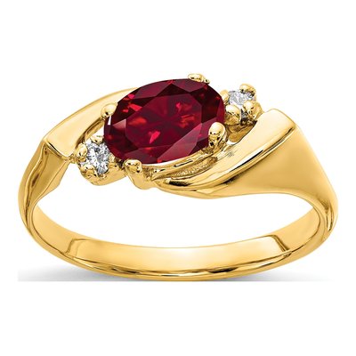 14K Yellow Gold 1/20 ct tw Lab-Created Ruby & Diamond Oval Ring