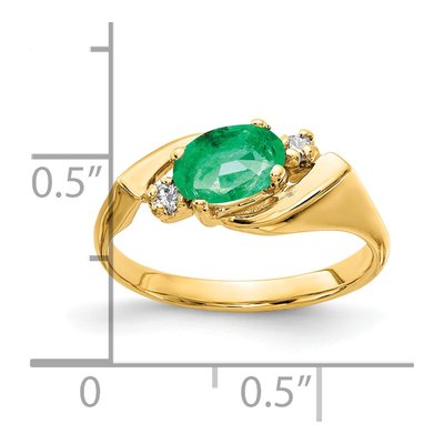 14K Yellow Gold 1/20 ct tw Emerald & Diamond Oval Ring – view 2