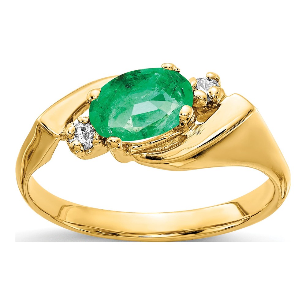 14K Yellow Gold 1/20 ct tw Emerald & Diamond Oval Ring
