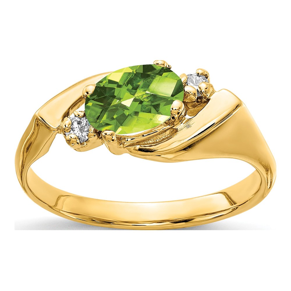 14K Yellow Gold 1/20 ct tw Peridot & Diamond Oval Ring