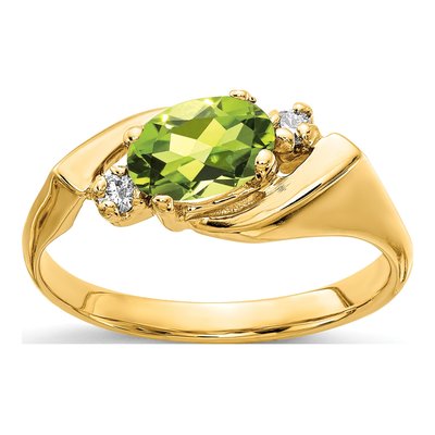 14K Yellow Gold 1/20 ct tw Peridot & Diamond Oval Ring