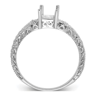 14K White Gold Holds Round Emerald-Cut Ring Mounting – view 2