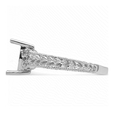 14K White Gold Holds Round Emerald-Cut Ring Mounting – view 3