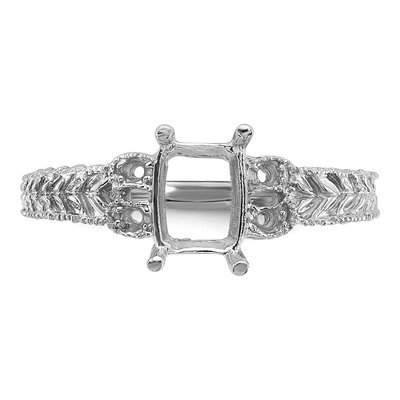14K White Gold Holds Round Emerald-Cut Ring Mounting – view 4