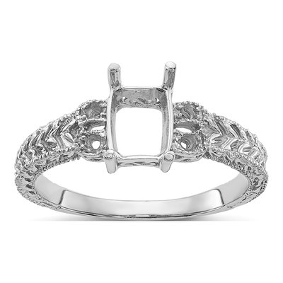 14K White Gold Holds Round Emerald-Cut Ring Mounting