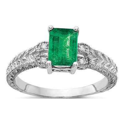14K White Gold 1/20 ct tw Emerald & Diamond Emerald-Cut Ring