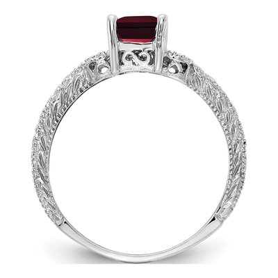 14K White Gold 1/20 ct tw Garnet & Diamond Emerald-Cut Ring – view 2
