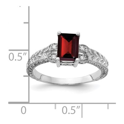 14K White Gold 1/20 ct tw Garnet & Diamond Emerald-Cut Ring – view 3