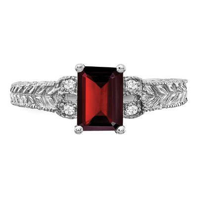 14K White Gold 1/20 ct tw Garnet & Diamond Emerald-Cut Ring – view 5