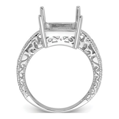 14K White Gold Holds Round Emerald-Cut Ring Mounting – view 3