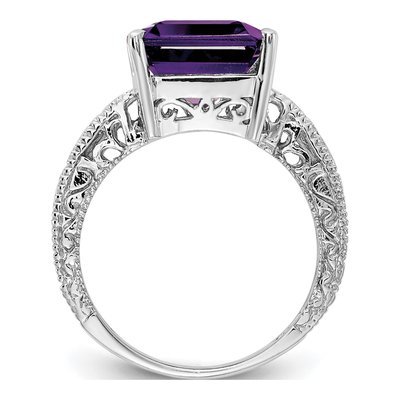 14K White Gold 1/15 ct tw Amethyst & Diamond Emerald-Cut Ring – view 3