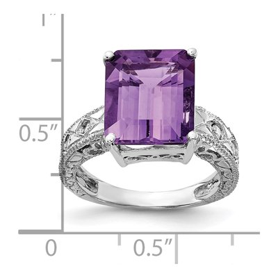 14K White Gold 1/15 ct tw Amethyst & Diamond Emerald-Cut Ring – view 4