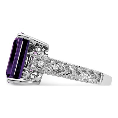 14K White Gold 1/15 ct tw Amethyst & Diamond Emerald-Cut Ring – view 5