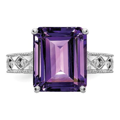 14K White Gold 1/15 ct tw Amethyst & Diamond Emerald-Cut Ring – view 6
