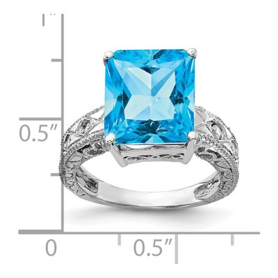 14K White Gold 1/15 ct tw Swiss Blue Topaz & Diamond Emerald-Cut Ring – view 2