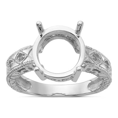 14K White Gold Round Oval Ring Mounting