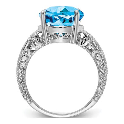 14K White Gold 1/20 ct tw Swiss Blue Topaz & Diamond Oval Ring – view 2