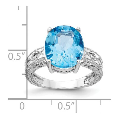 14K White Gold 1/20 ct tw Swiss Blue Topaz & Diamond Oval Ring – view 3