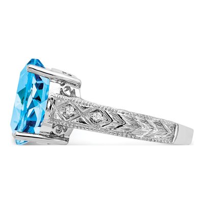 14K White Gold 1/20 ct tw Swiss Blue Topaz & Diamond Oval Ring – view 4
