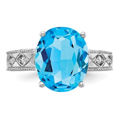 14K White Gold 1/20 ct tw Swiss Blue Topaz & Diamond Oval Ring – view 5