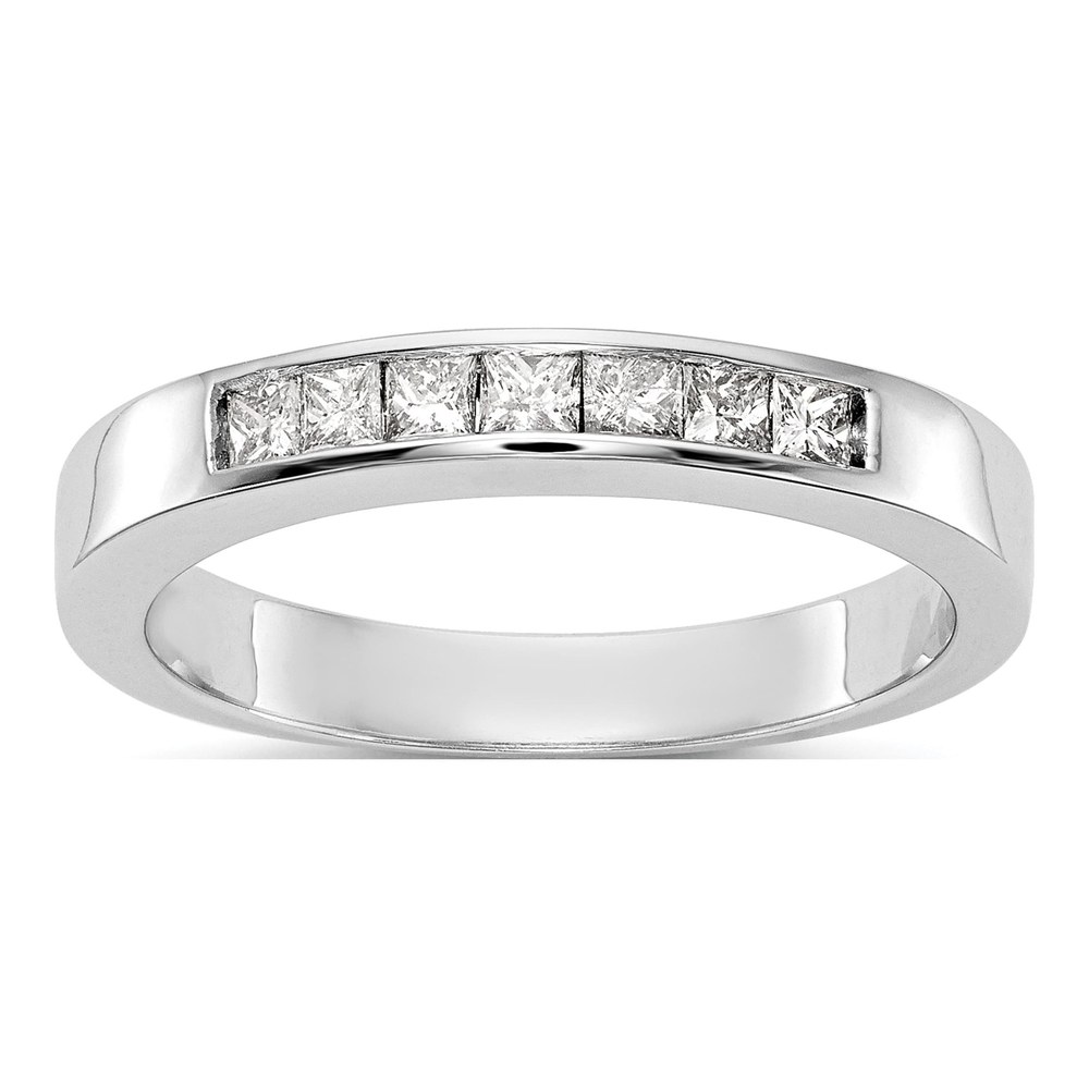 14K White Gold 7-Stone Princess Diamond Band, Size 7