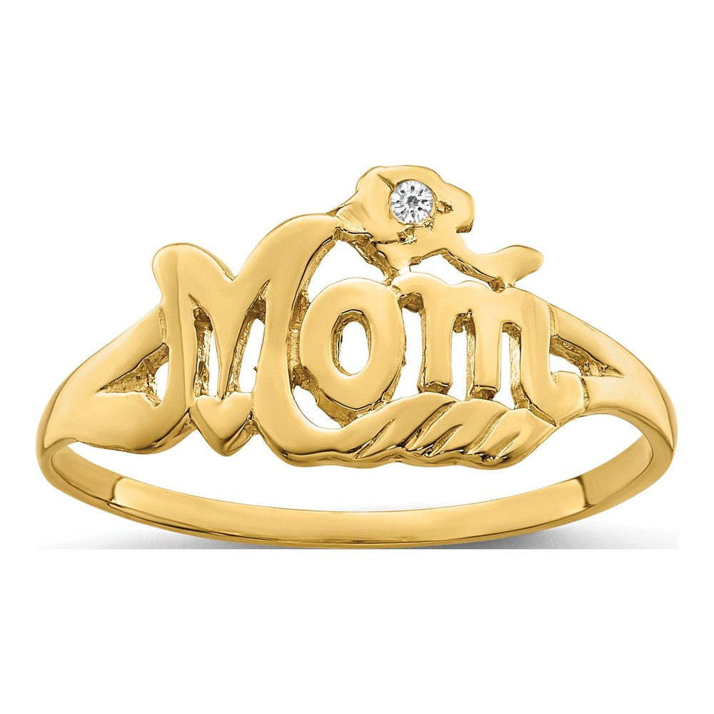 14K Yellow Gold Diamond Mom Ring