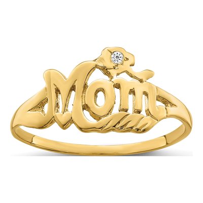 14K Yellow Gold Diamond Mom Ring