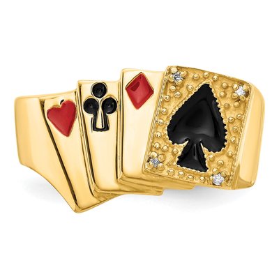 Men's 14K Yellow Gold Diamond Poker Ring – view 4