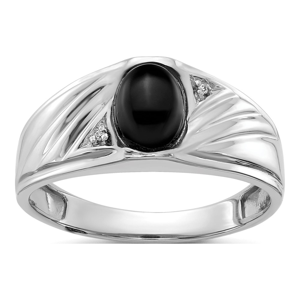 Men's 14K White Gold Onyx & Diamond Oval Cabochon Ring