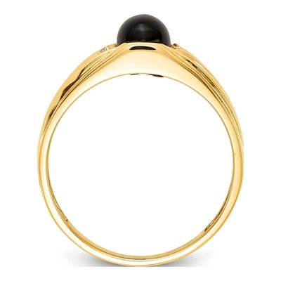 Men's 14K Yellow Gold Onyx & Diamond Oval Cabochon Ring – view 3