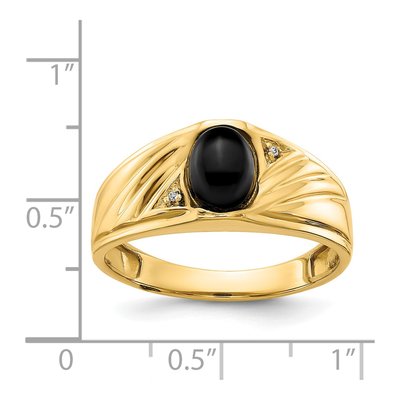 Men's 14K Yellow Gold Onyx & Diamond Oval Cabochon Ring – view 4
