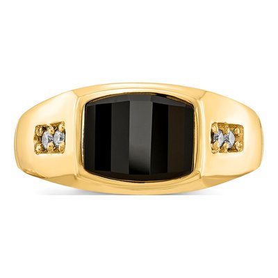 Men's 14K Yellow Gold 1/10 ct tw Onyx & Diamond Barrel Ring – view 4