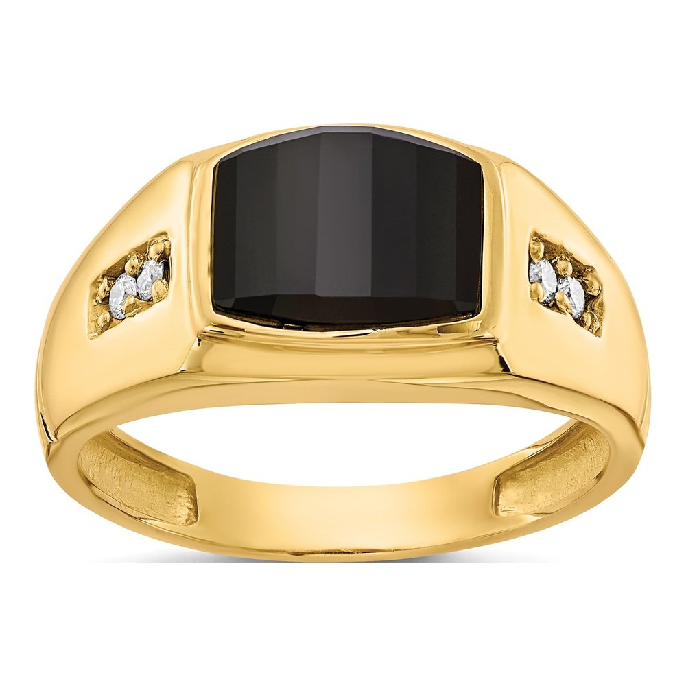 Men's 14K Yellow Gold 1/10 ct tw Onyx & Diamond Barrel Ring