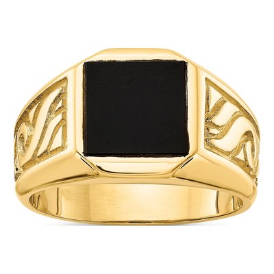 Men's 14K Yellow Gold Onyx Square Ring