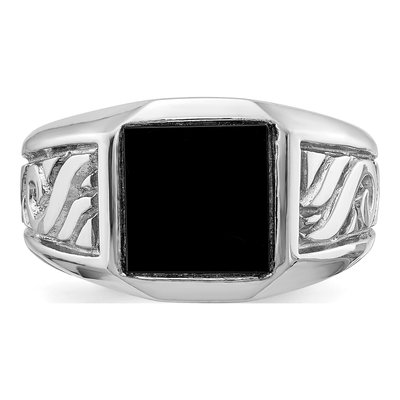 Men's 14K White Gold Onyx Square Ring – view 4