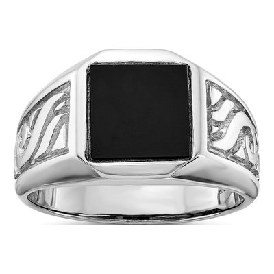 Men's 14K White Gold Onyx Square Ring