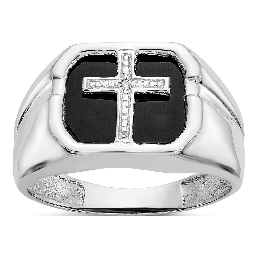IB Goodman 14K White Gold Onyx Diamond Cross Ring