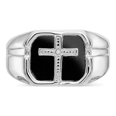 Men's 14K White Gold Onyx & Diamond Cross Ring – view 5