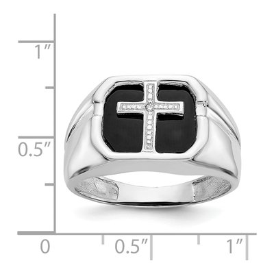 Men's 14K White Gold Onyx & Diamond Cross Ring – view 6