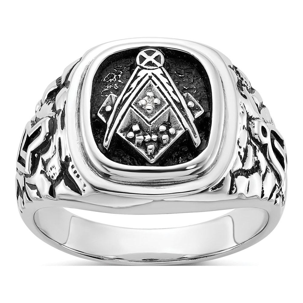 Men's 14K White Gold Masonic Diamond Ring