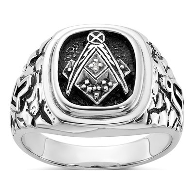 Men's 14K White Gold Diamond Masonic Ring