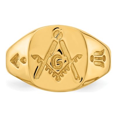 Men's 14K Yellow Gold Grooved Masonic Ring – view 5