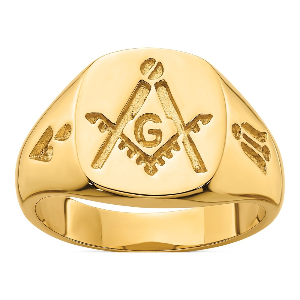 Men's 14K Yellow Gold Grooved Masonic Ring
