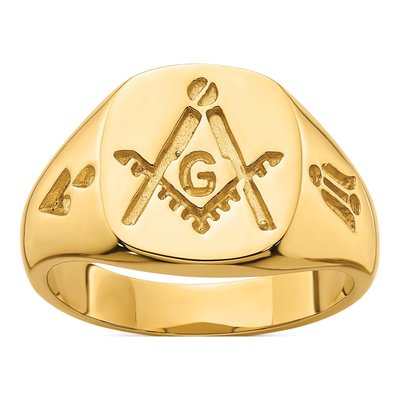 Men's 14K Yellow Gold Grooved Masonic Ring